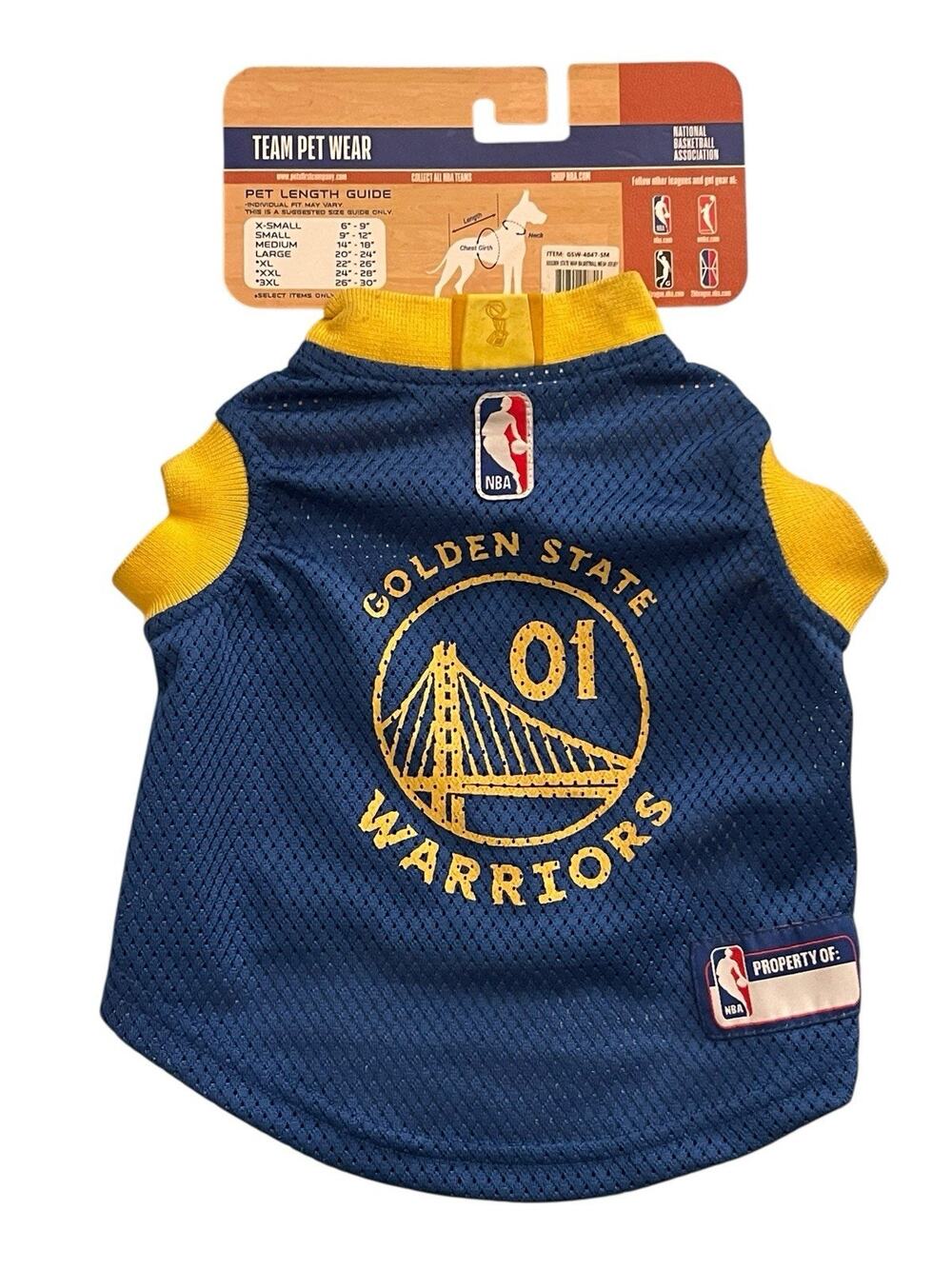 Golden State Warriors Officially Licensed Pet Dog Mesh Jersey, #01, Size Small